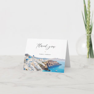 SANTORINI GRIECHENLAND Wasserfarbe Skyline Zielort Dankeskarte