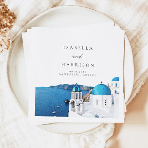 SANTORINI GRIECHENLAND Wasserfarbe Skyline Zielort Serviette
