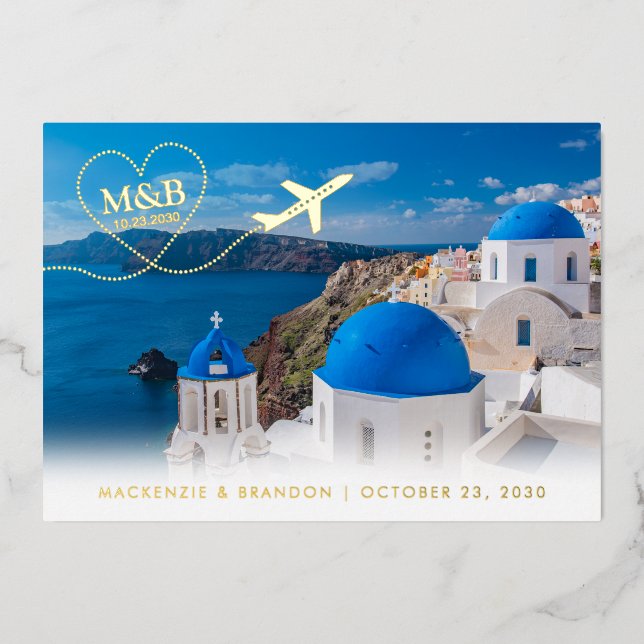 Santorini Griechenland Wedding Save the Date Postc Folieneinladung (Vorderseite)