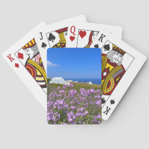 Santorini Griechenland Weißes Gebäude Lila Blume Spielkarten