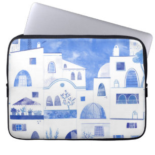 Santorini Griechische Insel Aquarellmalerei Laptopschutzhülle