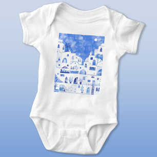 Santorini Griechische Insel Wasserfarbe Baby Strampler