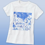 Santorini Griechische Insel Wasserfarbe T-Shirt<br><div class="desc">Aquarellblau-weiße Stadtmalerei auf der griechischen Insel Santorin.</div>