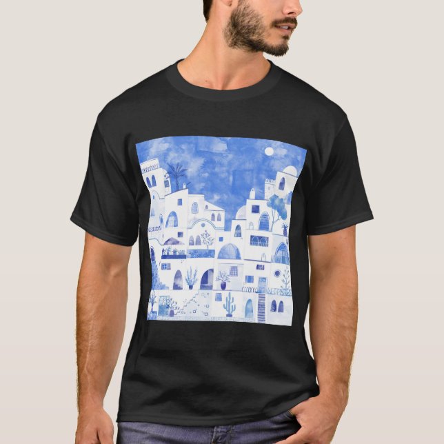 Santorini Griechische Insel Wasserfarbe T-Shirt (Vorderseite)