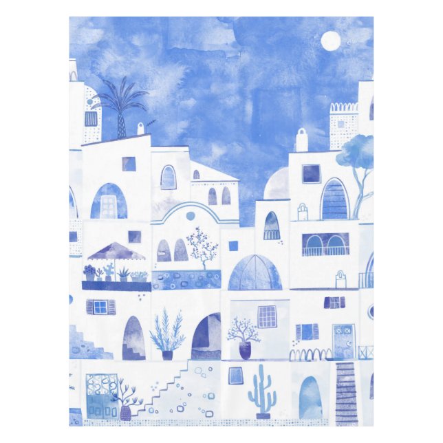 Santorini Griechische Insel Wasserfarbenwelt Tischdecke (Vorderseite)