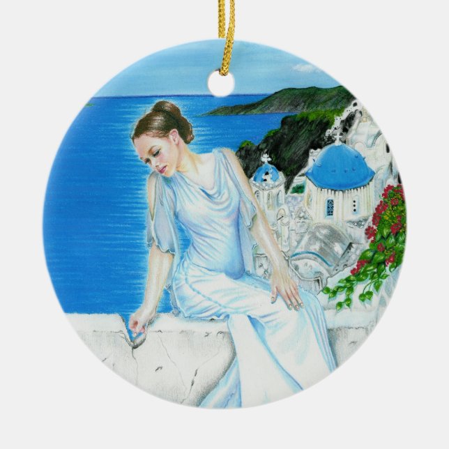 Santorini griechische Schönheit Verzierung Keramik Ornament (Vorne)