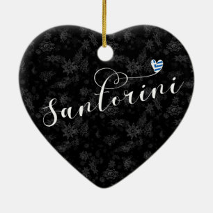 Santorini Herz in Flag, Griechenland, Thira Keramik Ornament