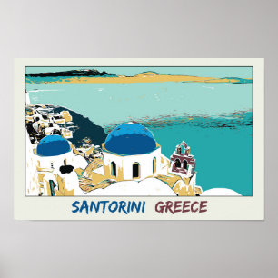 Santorini Illustration, Griechenland Postcard Poster