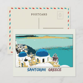 Santorini Illustration, Griechenland Postcard Postkarte