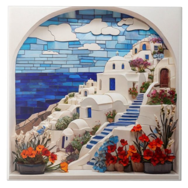 Santorini Imitats Relief Mosaic Arch, griechisches Fliese (Vorderseite)