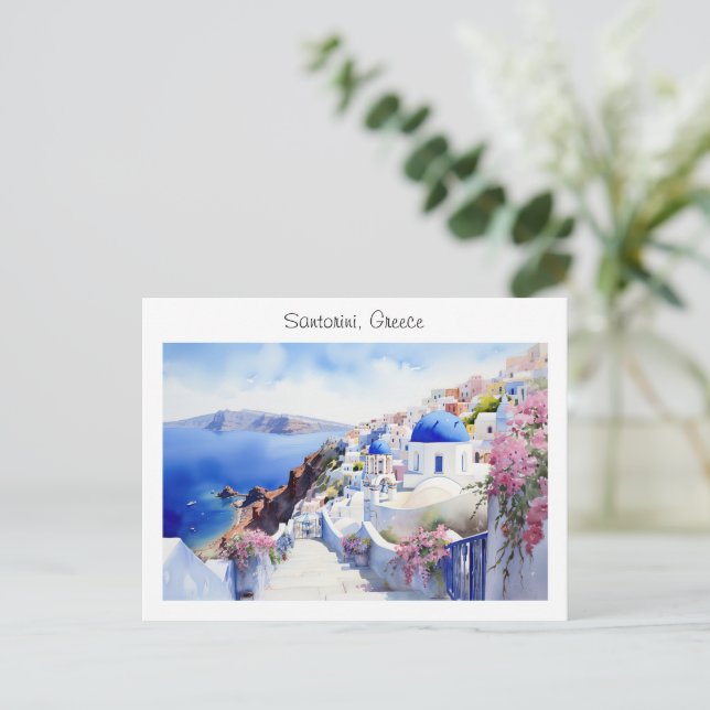 Santorini in Griechenland bemalt Postkarte (Stehend Vorderseite)