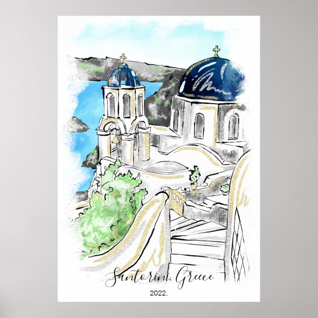 Santorini Insel Griechenland Sommer-Erinnerungen Poster (Vorne)
