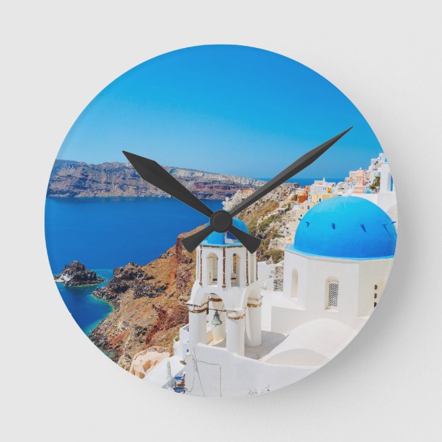 Santorini Insel - Kessel, Griechenland Runde Wanduhr (Vorderseite)