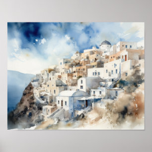 Santorini Oia Griechenland Aquarell Art Print Post Poster