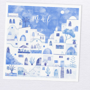 Santorini Oia Wedding Monogram Initial Serviette