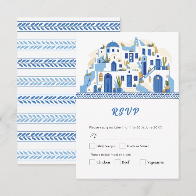 Santorini RSVP Cards Wedding Greece Blue (Vorne/Hinten)