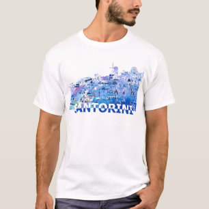 Santorini Skyline in sauberem Scissor Schnitt-Art T-Shirt