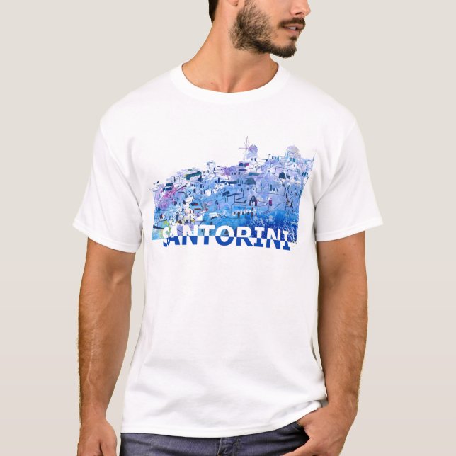 Santorini Skyline in sauberem Scissor Schnitt-Art T-Shirt (Vorderseite)