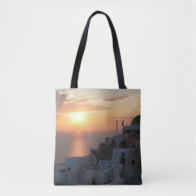Santorini Sonnenuntergang auf der ganzen Seite Tasche (Vorderseite)
