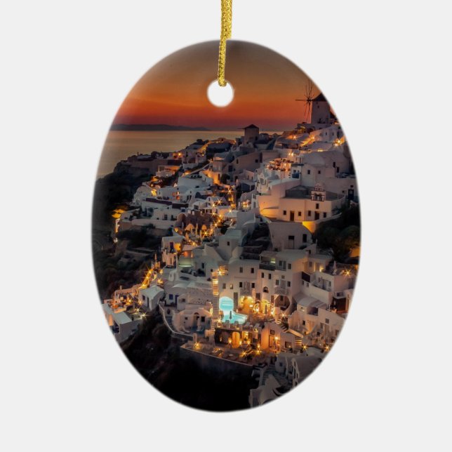 Santorini Sonnenuntergang, Griechenland Keramik Ornament (Vorne)