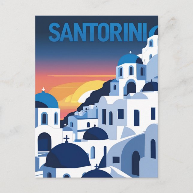 Santorini Sunset Blue Domes Postkarte (Vorderseite)