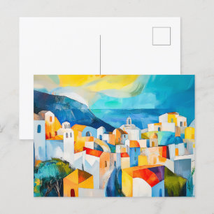 Santorini Sunset in kühlen Farben Feiertagspostkarte