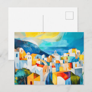 Santorini Sunset in kühlen Farben Feiertagspostkarte