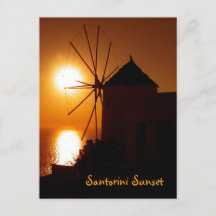 Santorini Sunset mit Text - Windmill in Oia -