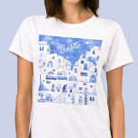 Santorini Wasserfarbe Personalisiert T-Shirt<br><div class="desc">Aquarellblau-weiße Stadtmalerei auf der schönen griechischen Insel Santorin. Ändern Sie den Namen,  um ihn zu personalisieren. Originelle Kunst von Nic Squirrell.</div>