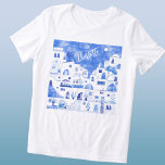 Santorini Wasserfarbe Personalisiert Tri-Blend Shirt<br><div class="desc">Aquarellblau-weiße Stadtmalerei auf der schönen griechischen Insel Santorin. Ändern Sie den Namen,  um ihn zu personalisieren. Originelle Kunst von Nic Squirrell.</div>