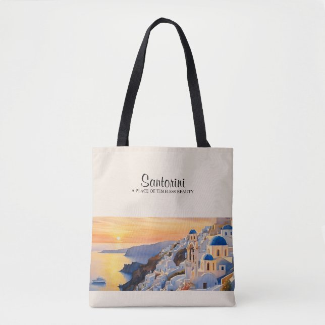 Santorini Wasserfarbe Schultertasche Tasche (Vorderseite)