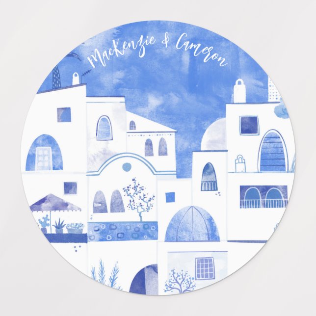 Santorini Watercolor Etiketten (Design 1)