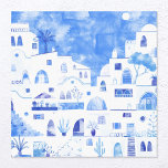Santorini Watercolor Leinwanddruck<br><div class="desc">Moderne Aquarellmalerei mit dem Dorf Oia auf der sonnigen griechischen Insel Santorini in lebhaftem Blau und Weiß. Ich würde gerne jetzt dort sein und ein cooles Glas Wein in der Sonne trinken. Originelle Kunst von Nic Squirrell.</div>
