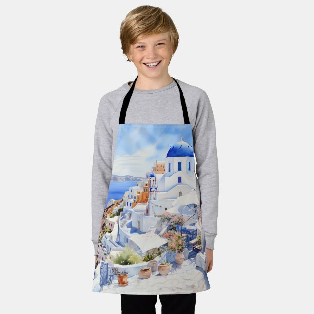 Santorini Watercolor Schürze (Getragen)