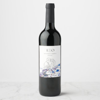 Santorini Wedding Wine Label - Custom Bottle Edit Weinetikett