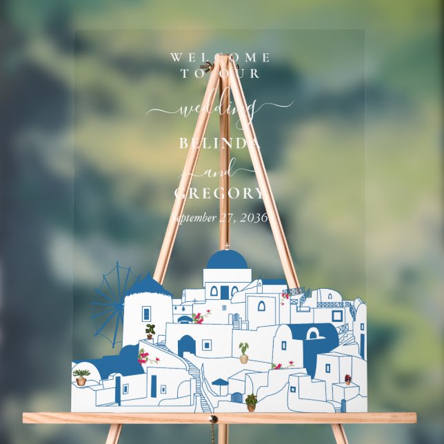 Santorini Zielort Griechische Insel Hochzeit Acrylschild (Neutral)