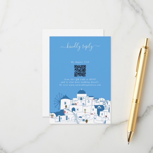 Santorini Zielort Griechische Insel Hochzeit Begleitkarte (Vorderseite/Rückseite Beispiel)