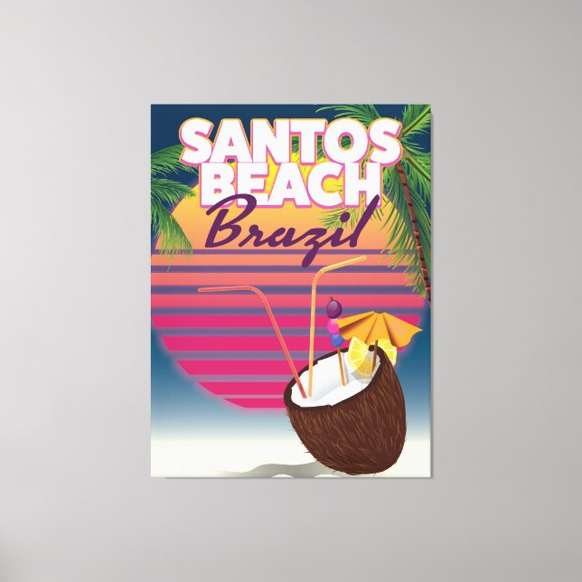 Santos Beachbrazil Vintage Reiseplakat Leinwanddruck (Vorderseite)