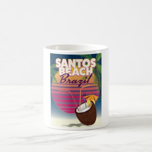 Santos Beachbrazil Vintage Reiseplakat Verwandlungstasse (Mittel)