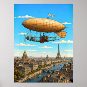 Santos-Dumont-Luftschiff über Paris Poster