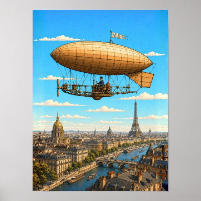 Santos-Dumont-Luftschiff über Paris Poster (Vorne)