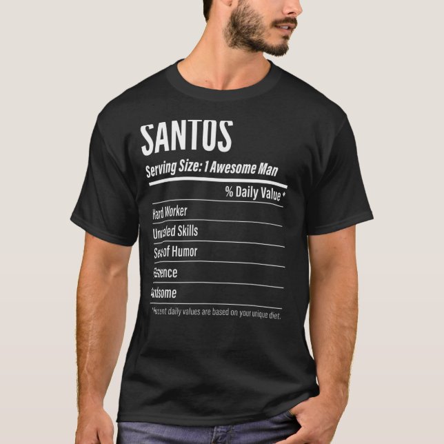 Santos für Kalorien mit dem Etikett "Größe" T-Shirt (Vorderseite)