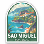 Sao Miguel Island Portugal Aufkleber<br><div class="desc">Sao Miguel Island Retro Vektor Reise Design. Es ist bekannt für seine vulkanische Landschaft,  die Flora und das reiche Meeresleben,  einschließlich Wale.</div>