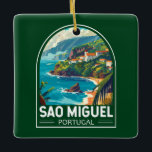 Sao Miguel Island Portugal Keramikornament<br><div class="desc">Sao Miguel Island Retro Vektor Reise Design. Es ist bekannt für seine vulkanische Landschaft,  die Flora und das reiche Meeresleben,  einschließlich Wale.</div>