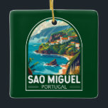 Sao Miguel Island Portugal Keramikornament<br><div class="desc">Sao Miguel Island Retro Vektor Reise Design. Es ist bekannt für seine vulkanische Landschaft,  die Flora und das reiche Meeresleben,  einschließlich Wale.</div>
