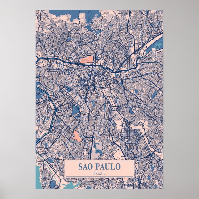Sao Paulo - Brasilien Breezy City Map Poster (Vorne)