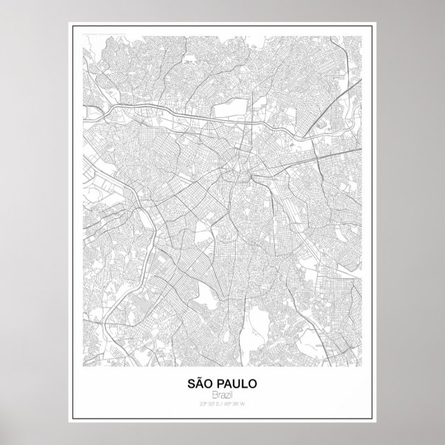 São Paulo, Brasilien, Minimalistisches Kartenplaka Poster (Vorne)