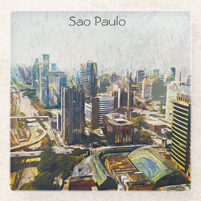 Sao Paulo Brasilien Stadtbild Malerei Glasuntersetzer (Vorderseite)