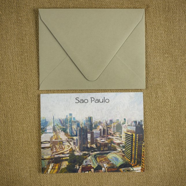 Sao Paulo Brasilien Stadtbild Malerei Postkarte (sao paulo brazil panorama view postcard)