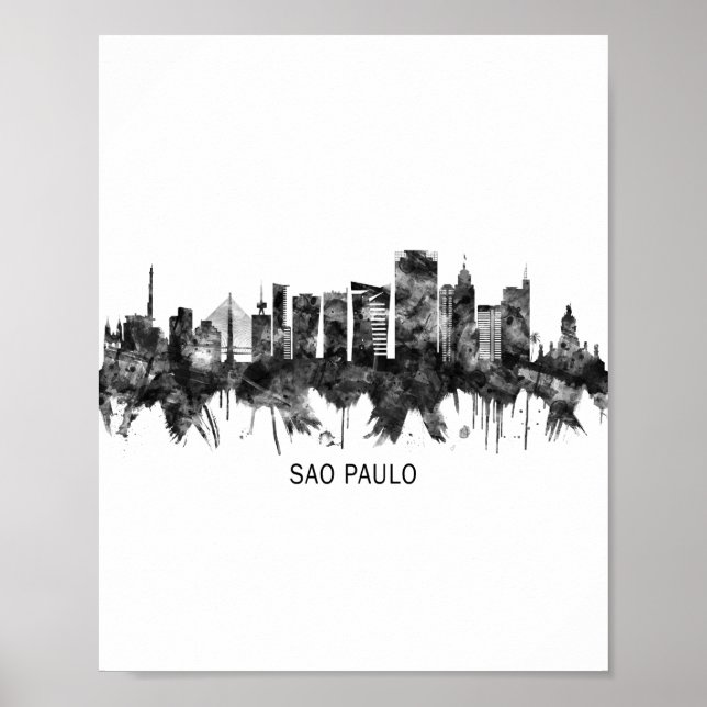Sao Paulo Brazil Skyline BW Poster (Vorne)